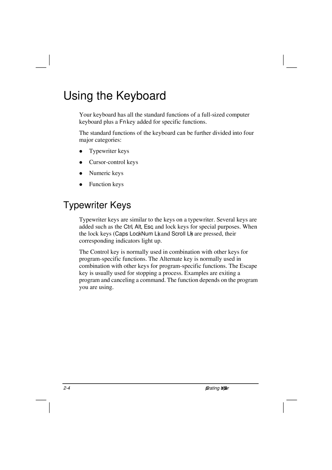 Casio HK1223 owner manual Using the Keyboard, Typewriter Keys 