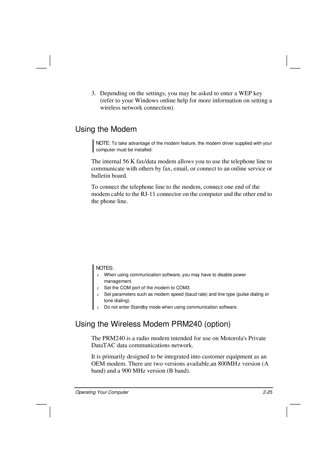 Casio HK1223 owner manual Using the Modem, Using the Wireless Modem PRM240 option 