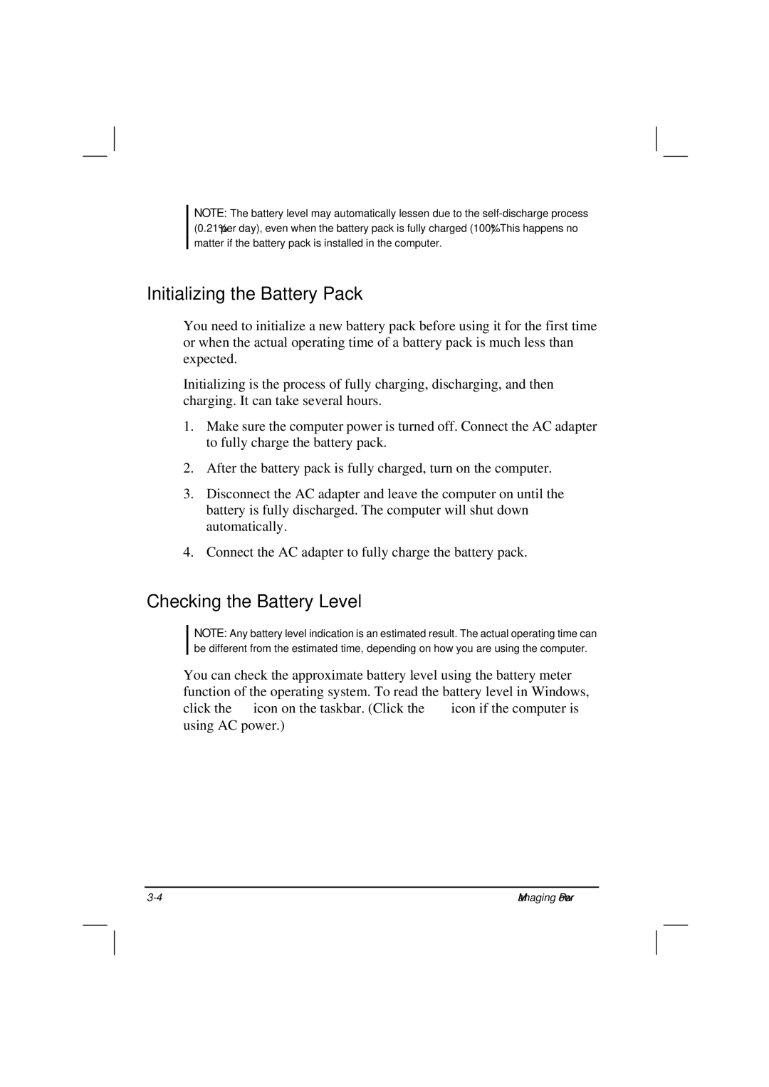 Casio HK1223 owner manual Initializing the Battery Pack, Checking the Battery Level 