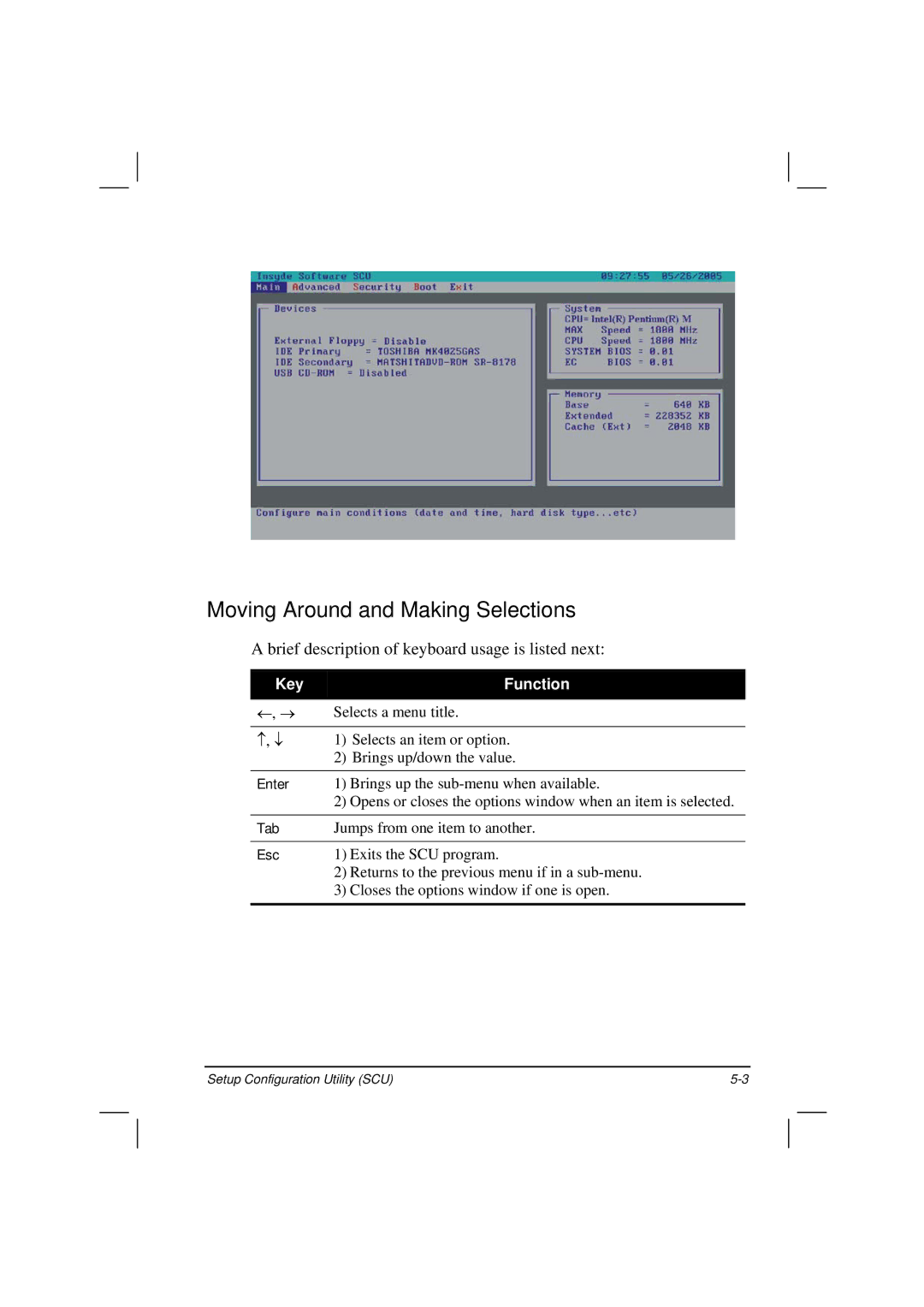 Casio HK1223 owner manual Moving Around and Making Selections, Brief description of keyboard usage is listed next 