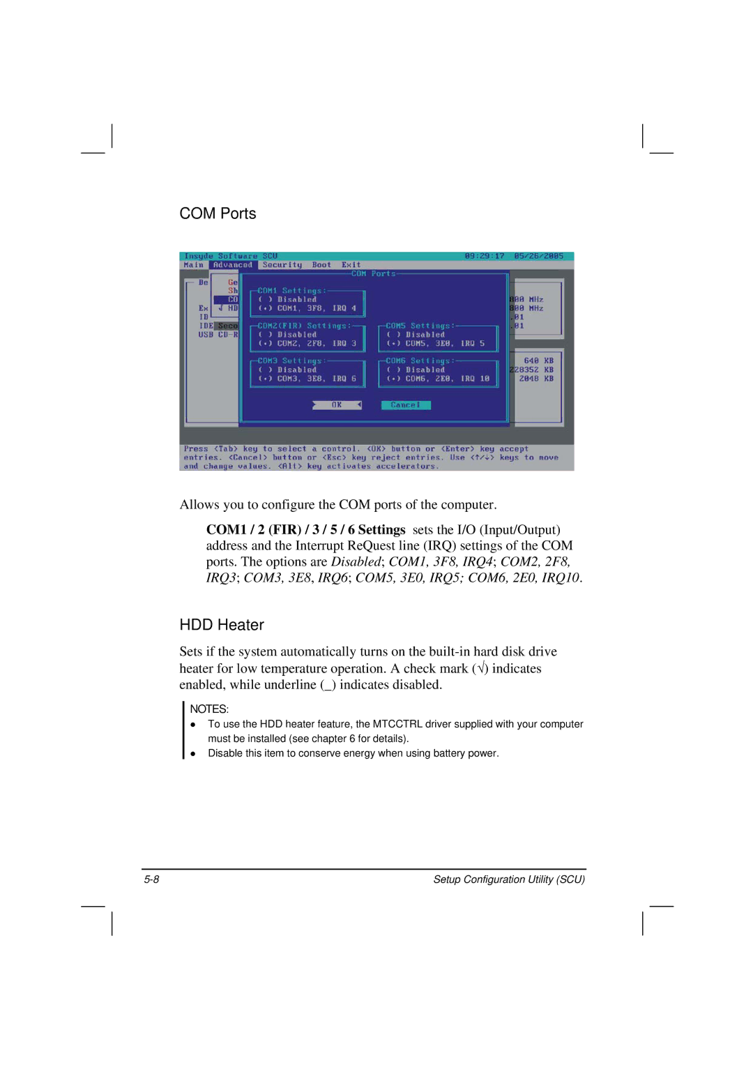 Casio HK1223 owner manual COM Ports, HDD Heater 