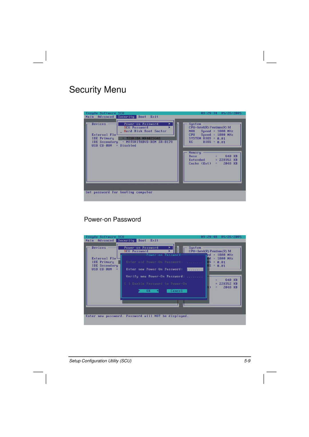 Casio HK1223 owner manual Security Menu, Power-on Password 