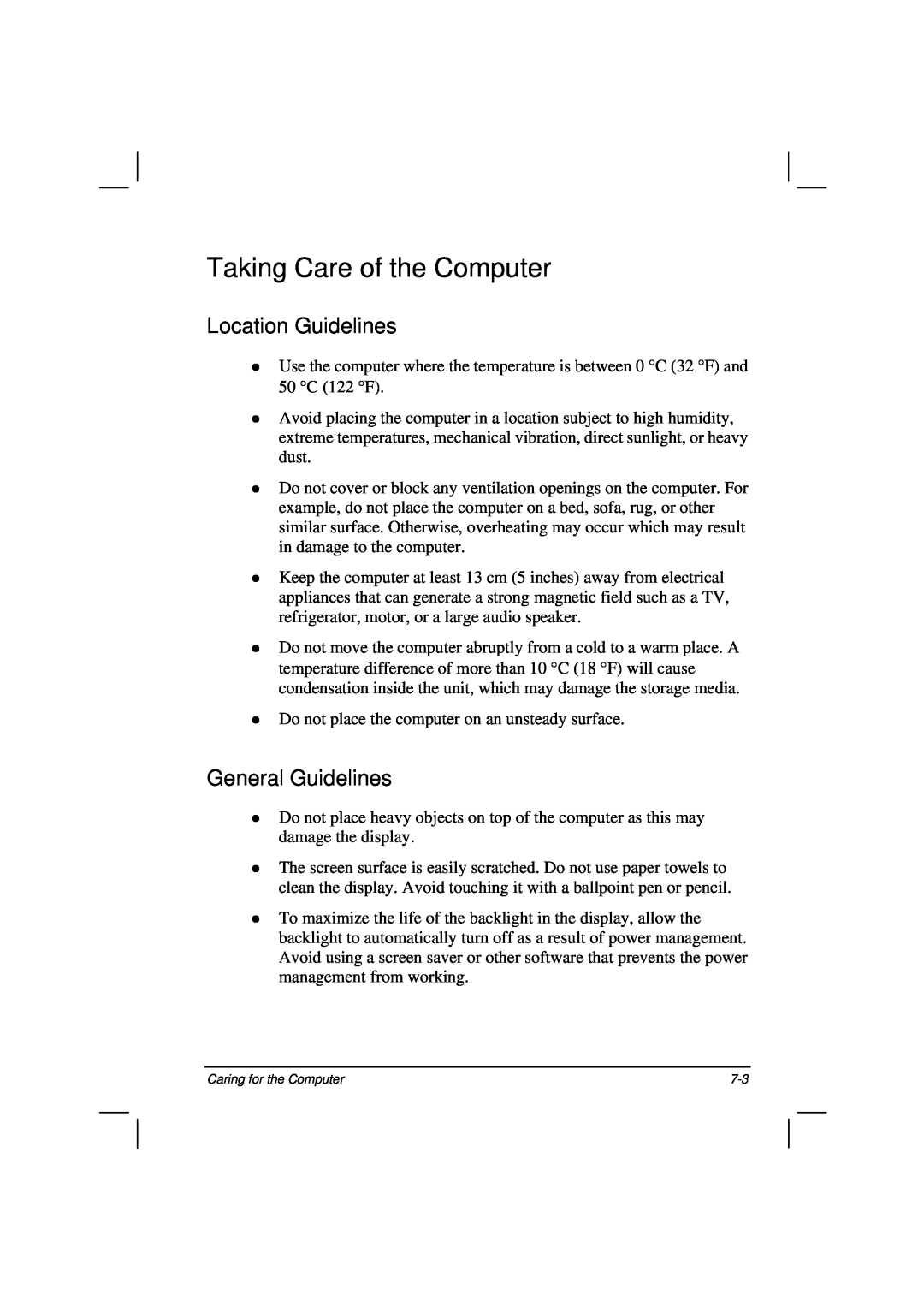 Casio HK1223 owner manual Taking Care of the Computer, Location Guidelines, General Guidelines 