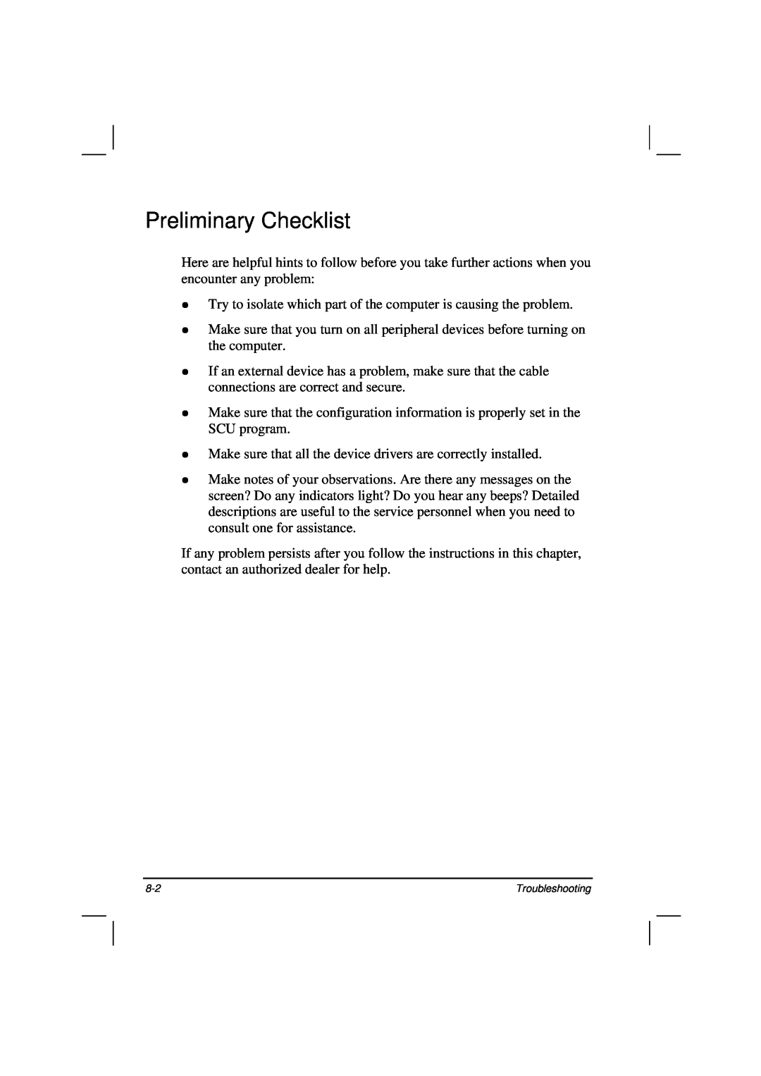 Casio HK1223 owner manual Preliminary Checklist 