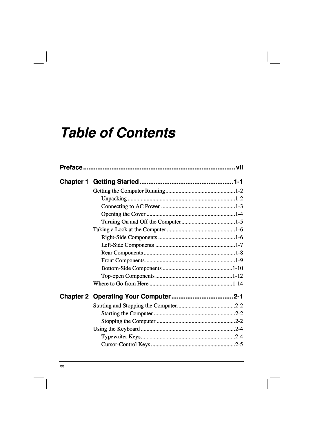 Casio HK1223 owner manual Table of Contents, Preface, Getting Started, Operating Your Computer 