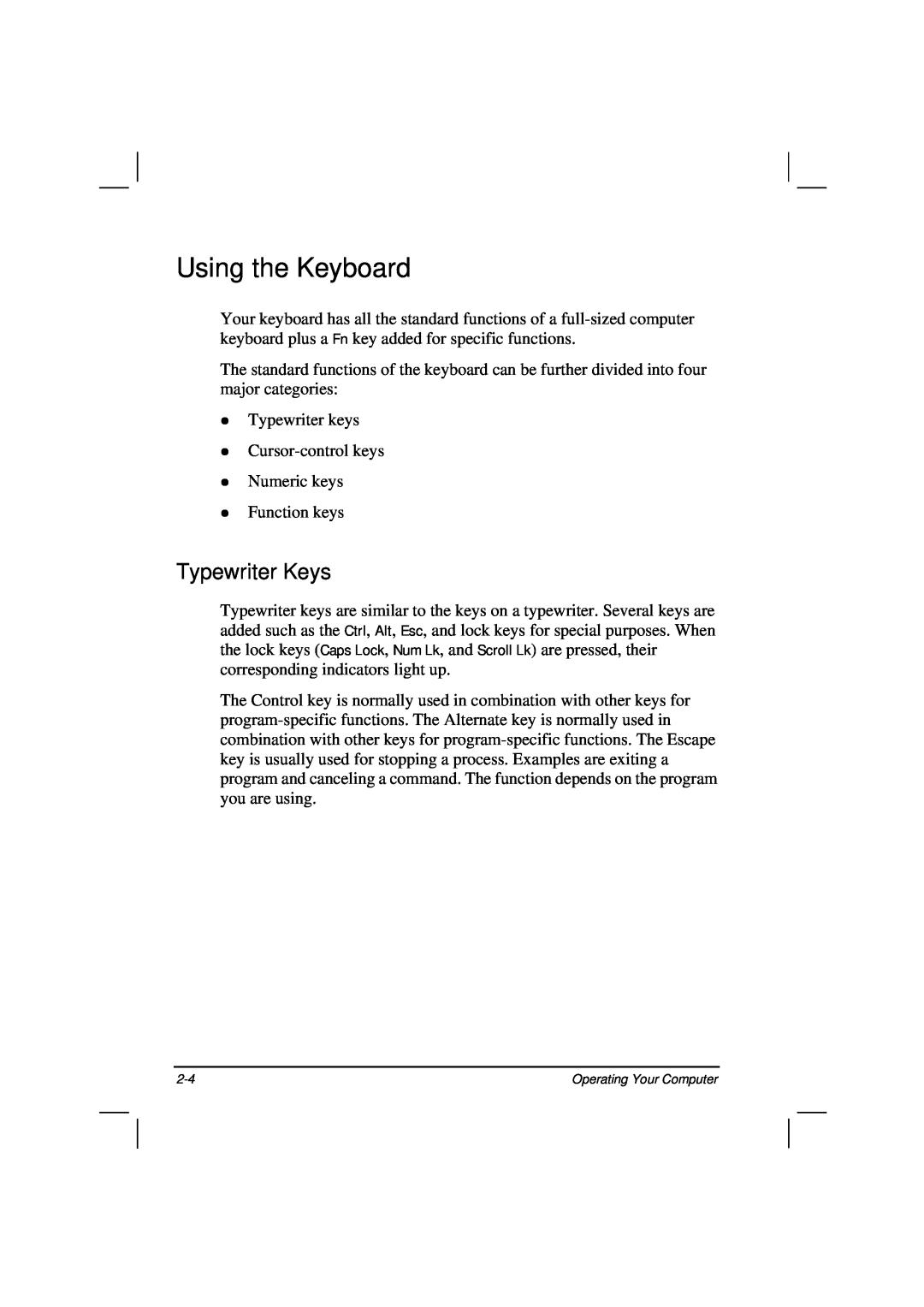 Casio HK1223 owner manual Using the Keyboard, Typewriter Keys 