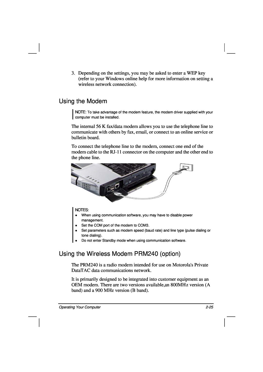 Casio HK1223 owner manual Using the Modem, Using the Wireless Modem PRM240 option 