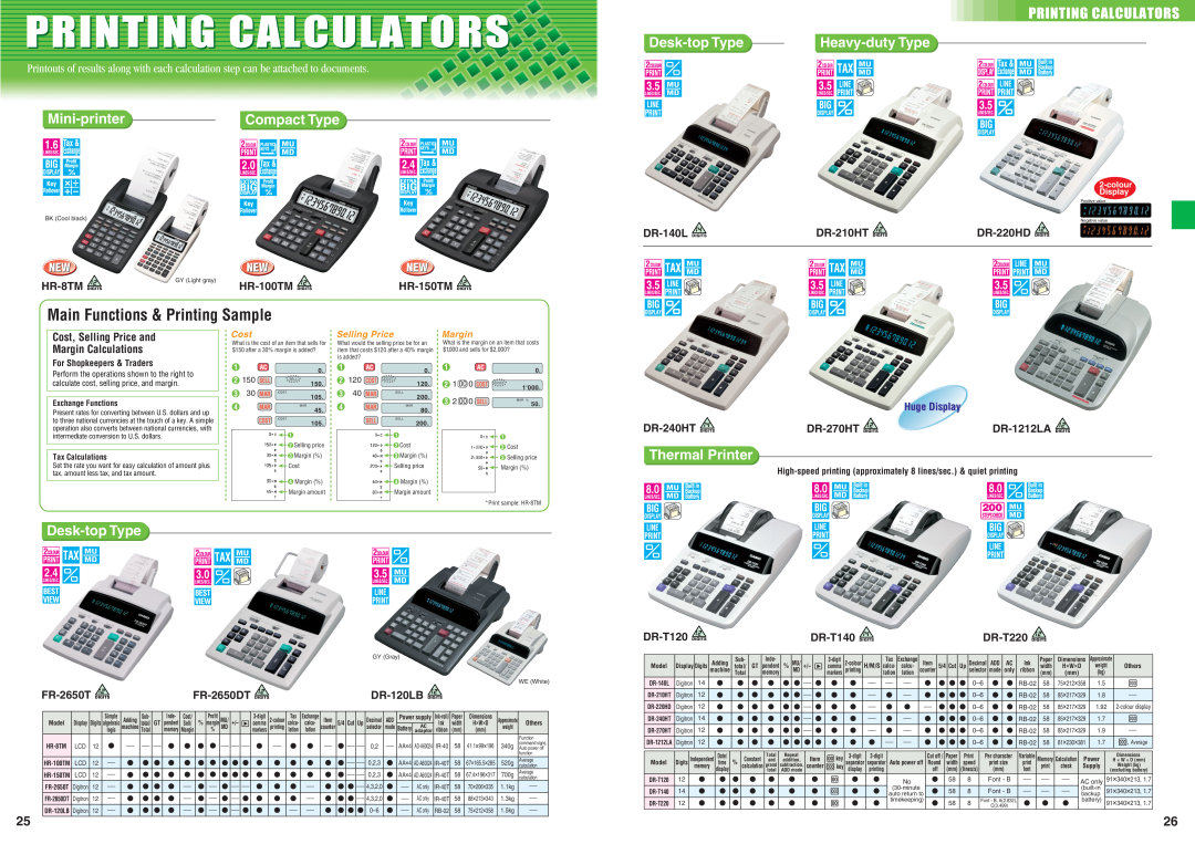 Casio HR150TM specifications Compact Type, Desk-top Type, Heavy-duty Type, Thermal Printer, Mini-printer 
