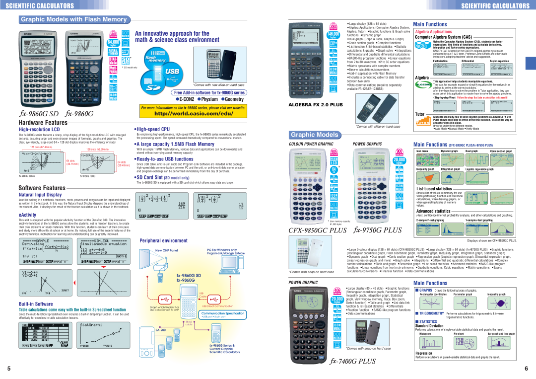 Casio HR150TM Graphic Models with Flash Memory, Scientific Calculators, Hardware Features, Software Features, eActivity 