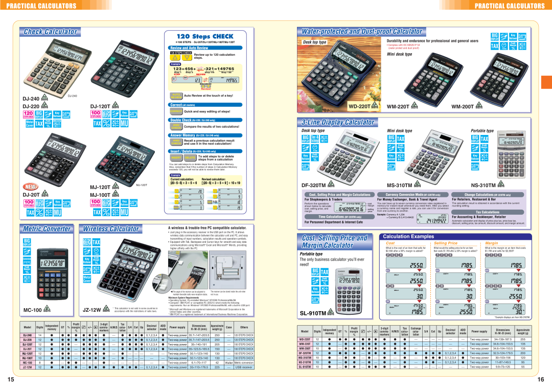 Casio HR150TM Check Calculator, Water-protected and Dust-proof Calculator, Line Diaplay Calculator, Metric Converter 
