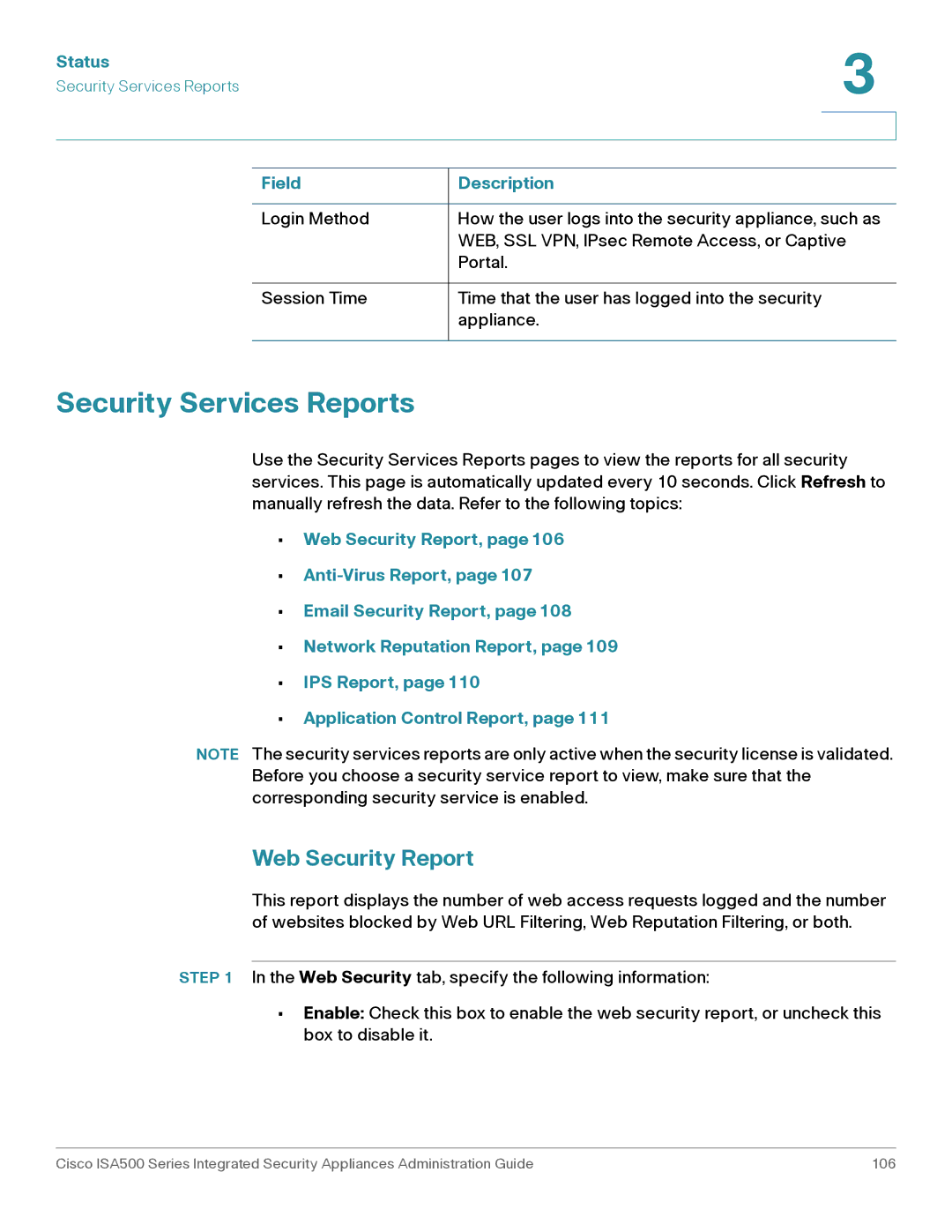 Casio ISA550WBUN3K9 manual Security Services Reports, Web Security Report 