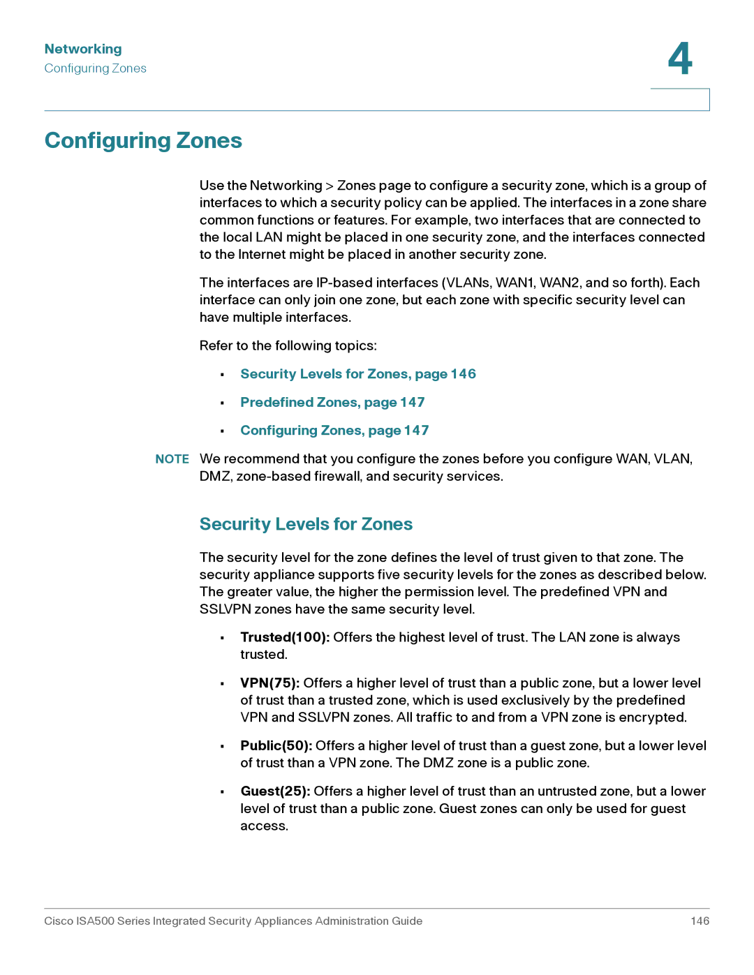 Casio ISA550WBUN3K9 manual Configuring Zones, Security Levels for Zones 