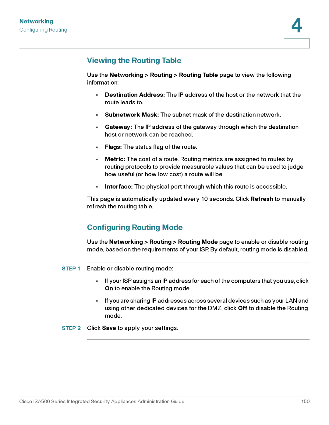 Casio ISA550WBUN3K9 manual Viewing the Routing Table, Configuring Routing Mode 