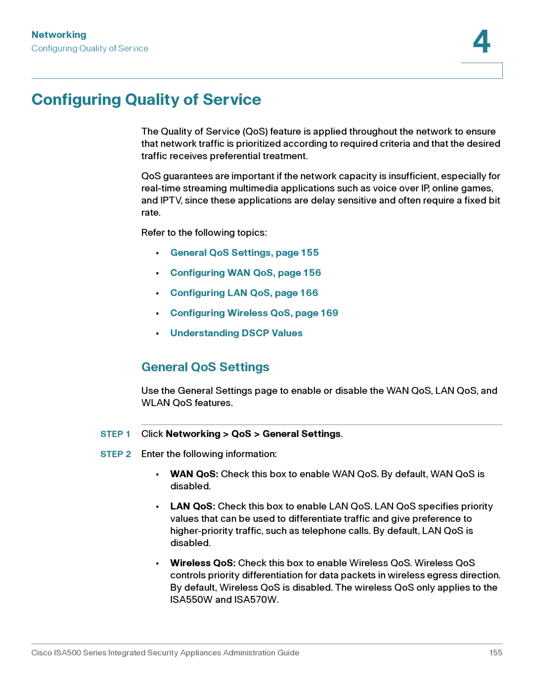 Casio ISA550WBUN3K9 manual Configuring Quality of Service, General QoS Settings, Click Networking QoS General Settings 