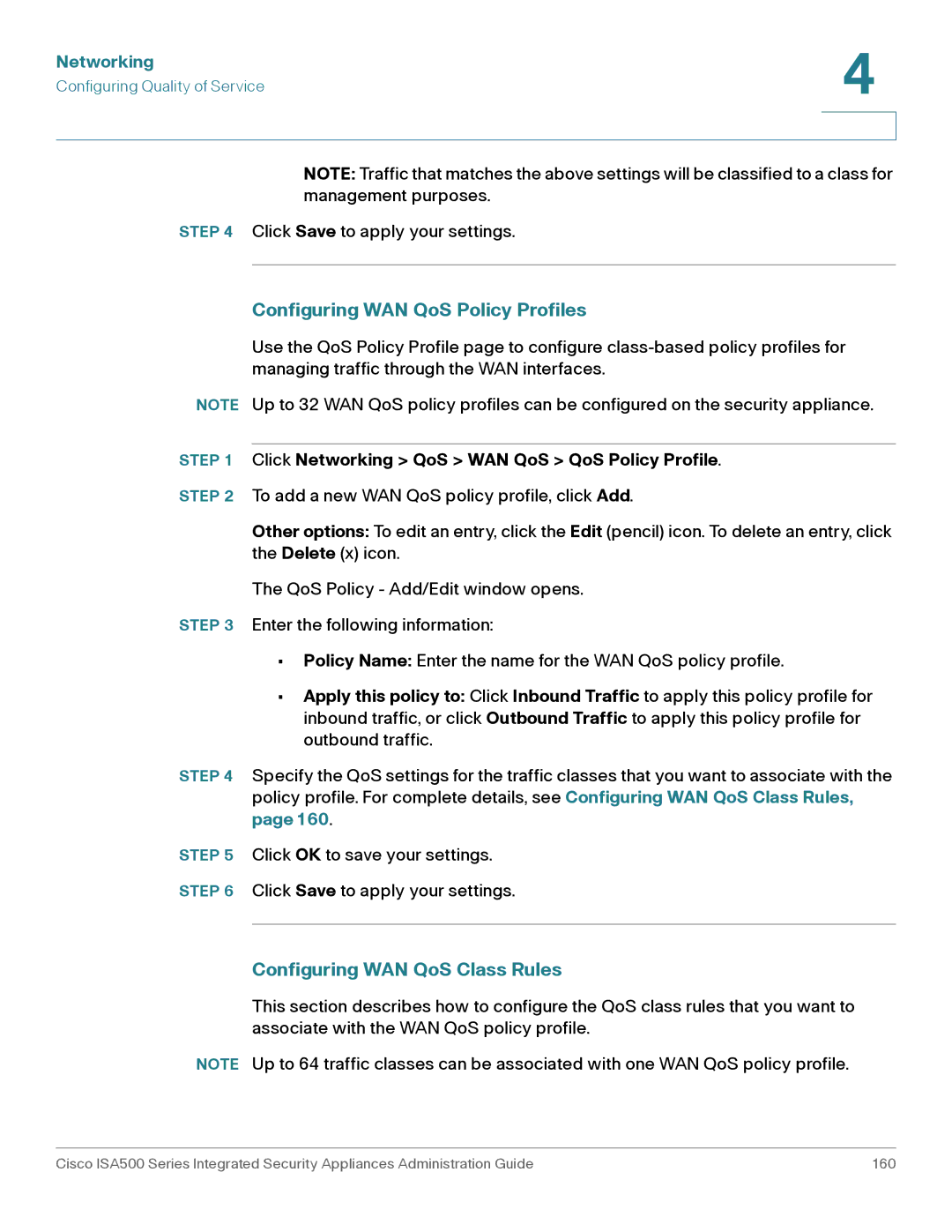 Casio ISA550WBUN3K9 manual Configuring WAN QoS Policy Profiles, Configuring WAN QoS Class Rules 