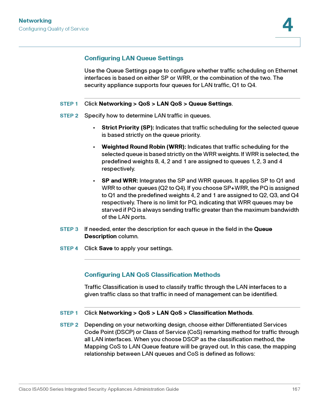 Casio ISA550WBUN3K9 manual Configuring LAN Queue Settings, Configuring LAN QoS Classification Methods 