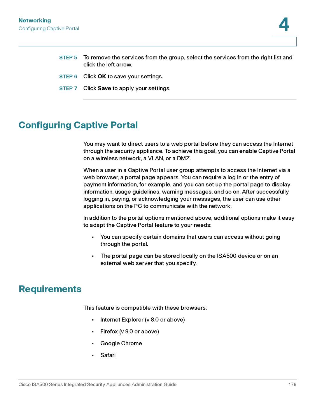 Casio ISA550WBUN3K9 manual Configuring Captive Portal, Requirements 