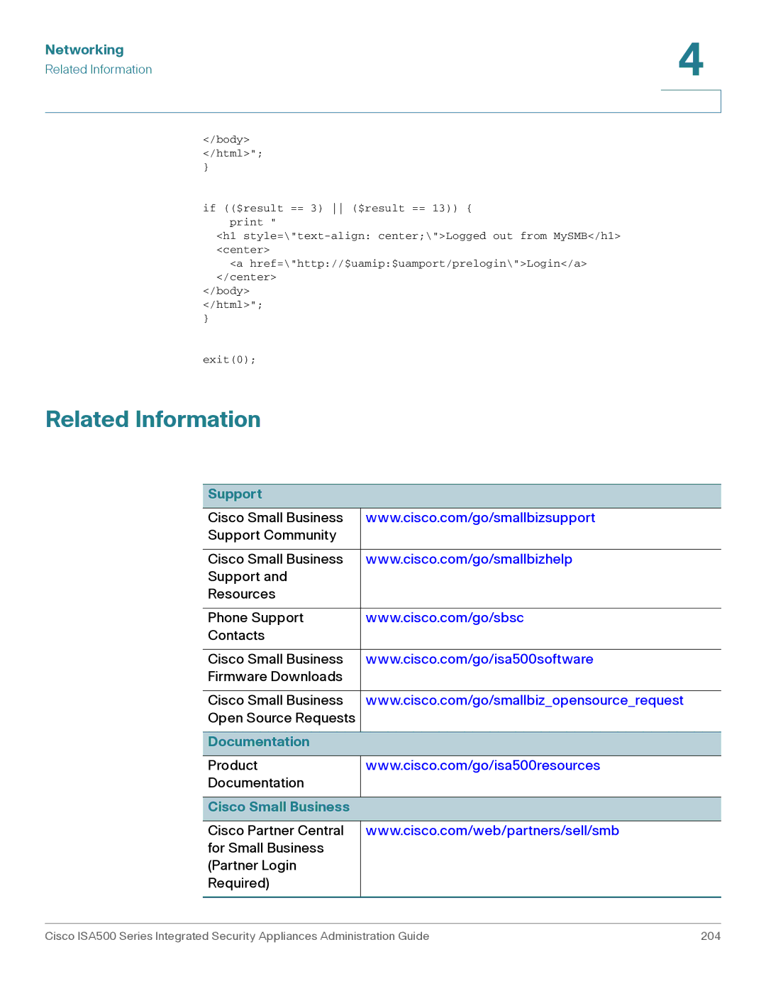 Casio ISA550WBUN3K9 manual Related Information, Support, Documentation, Cisco Small Business 