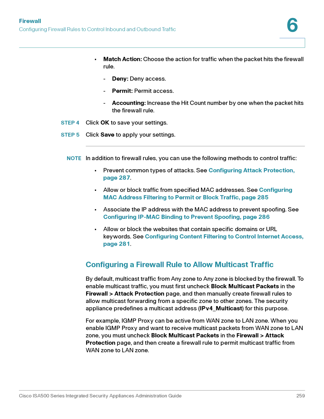 Casio ISA550WBUN3K9 manual Configuring a Firewall Rule to Allow Multicast Traffic 