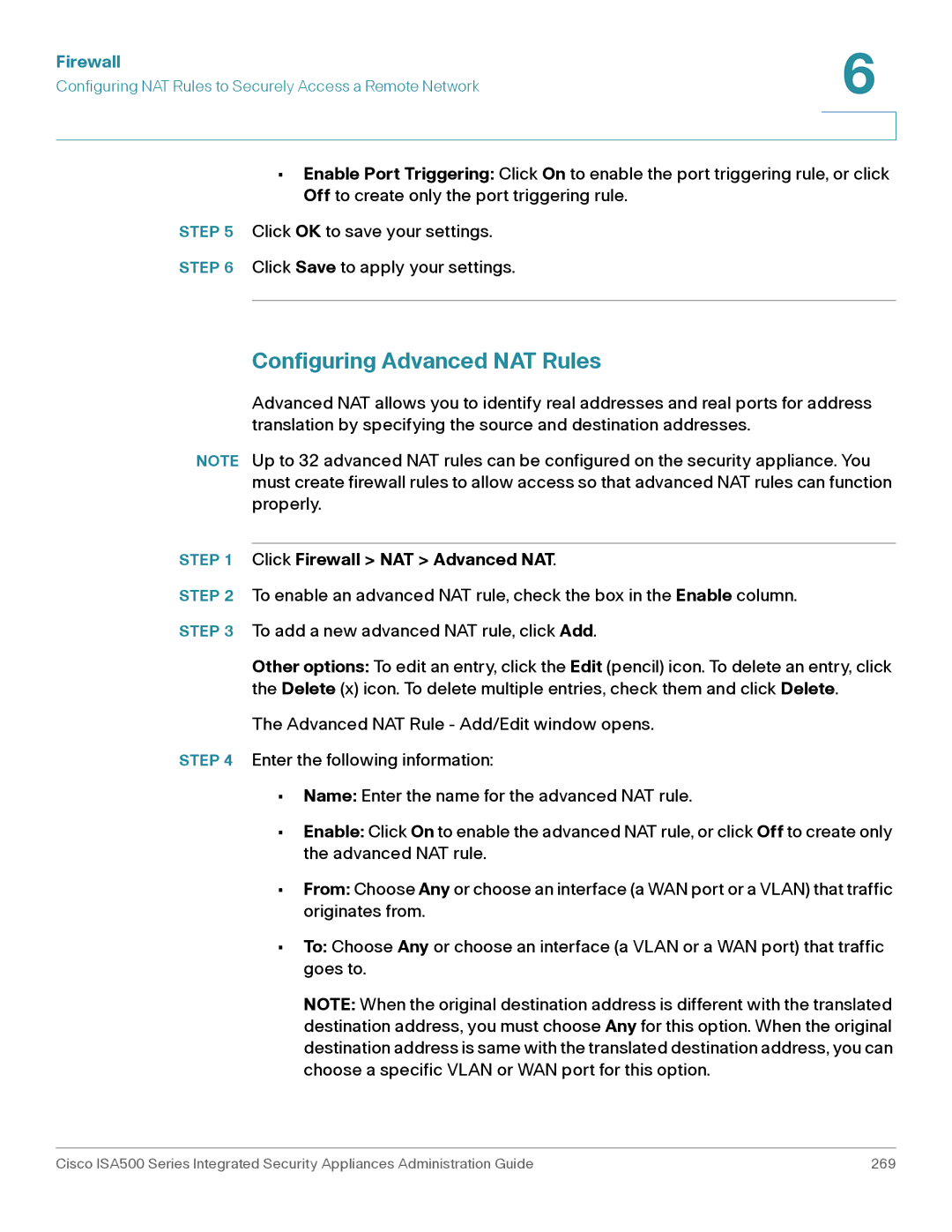 Casio ISA550WBUN3K9 manual Configuring Advanced NAT Rules, Click Firewall NAT Advanced NAT 