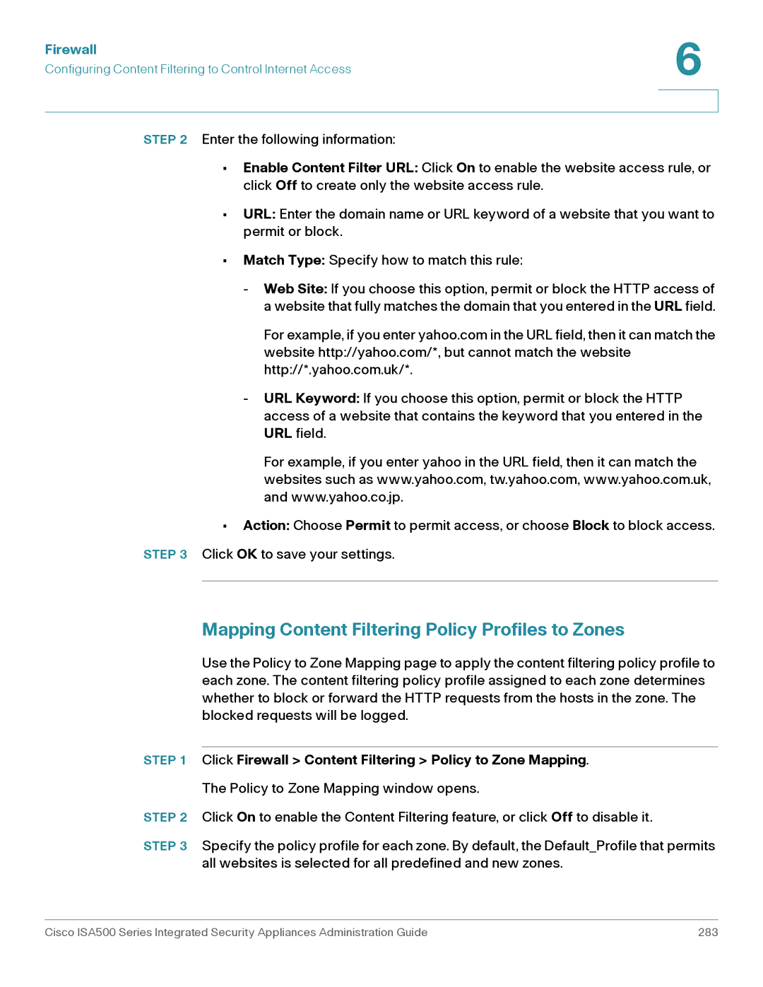 Casio ISA550WBUN3K9 manual Mapping Content Filtering Policy Profiles to Zones 