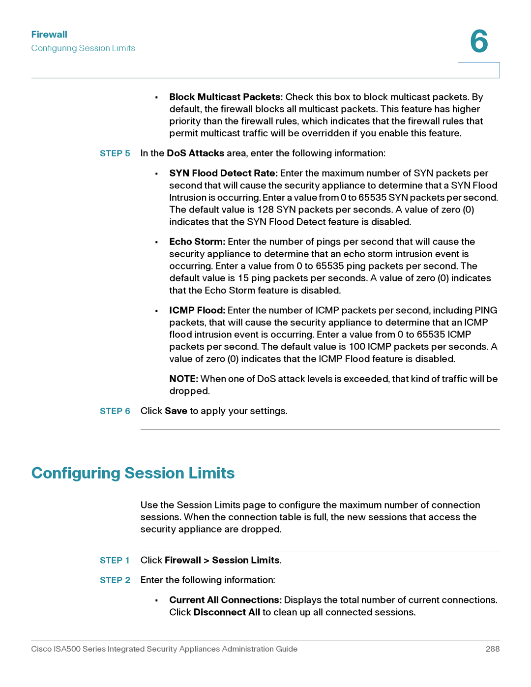 Casio ISA550WBUN3K9 manual Configuring Session Limits, Click Firewall Session Limits 