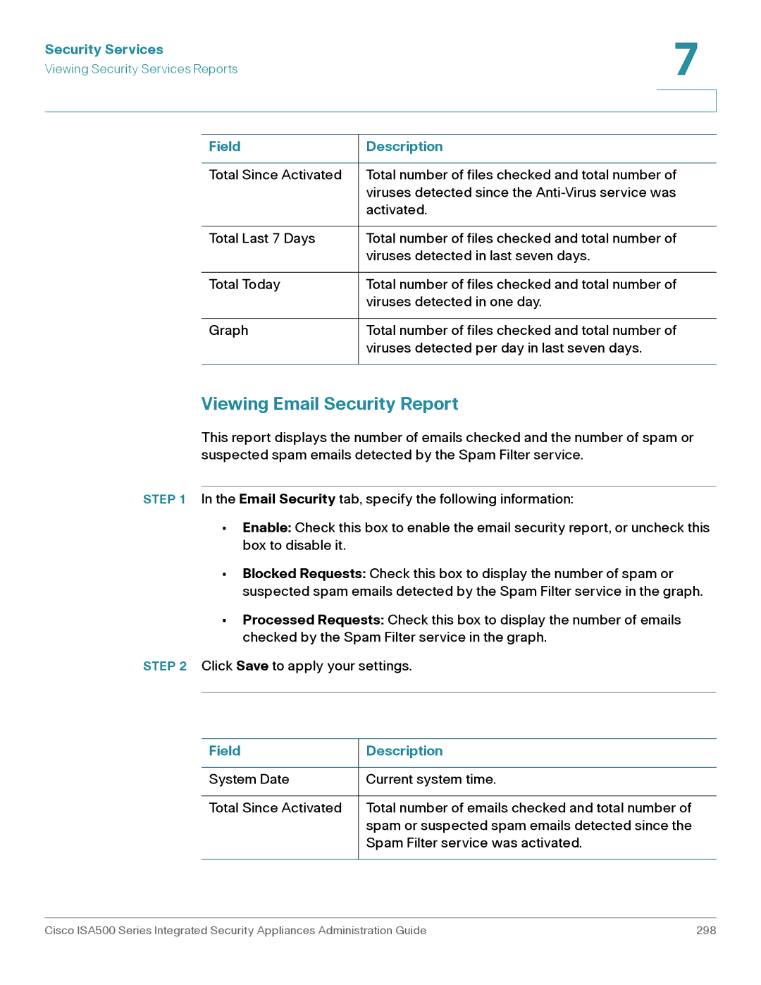 Casio ISA550WBUN3K9 manual Viewing Email Security Report 