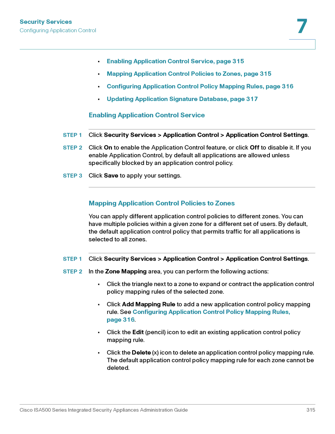 Casio ISA550WBUN3K9 manual Enabling Application Control Service, Mapping Application Control Policies to Zones 