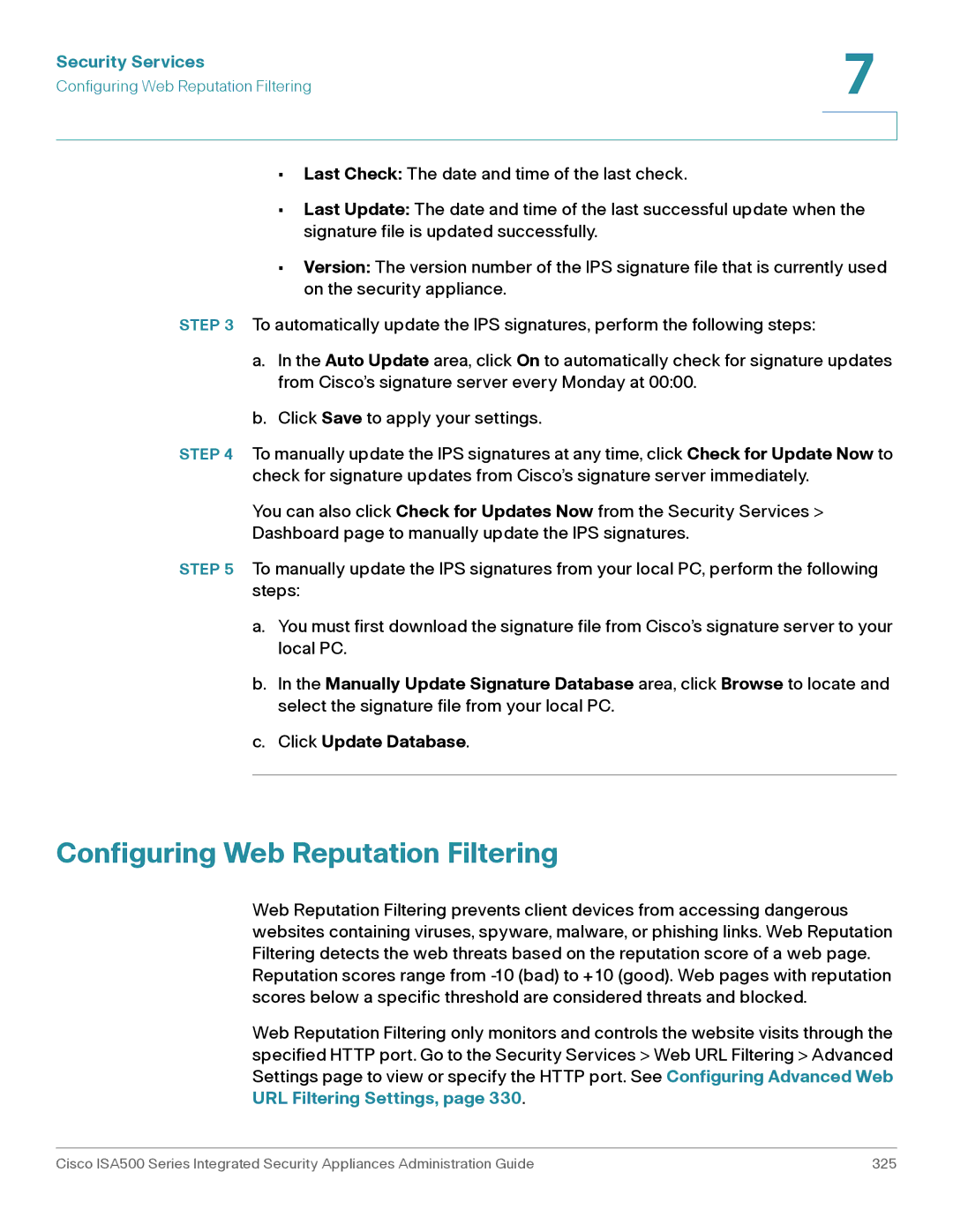 Casio ISA550WBUN3K9 manual Configuring Web Reputation Filtering, Click Update Database 