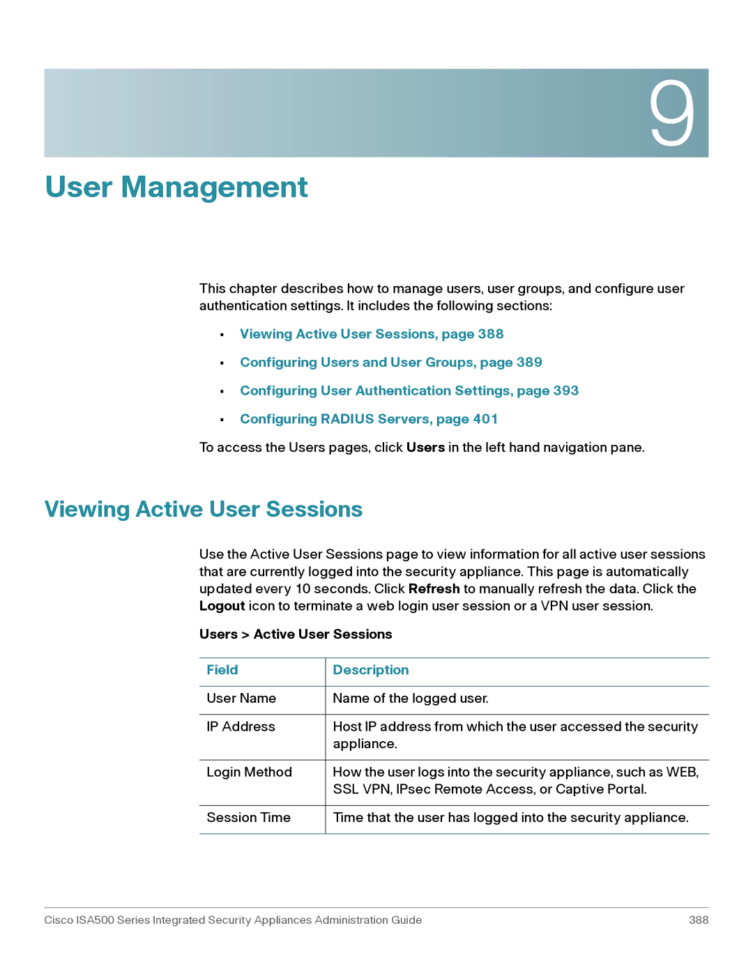 Casio ISA550WBUN3K9 manual Viewing Active User Sessions, Users Active User Sessions 