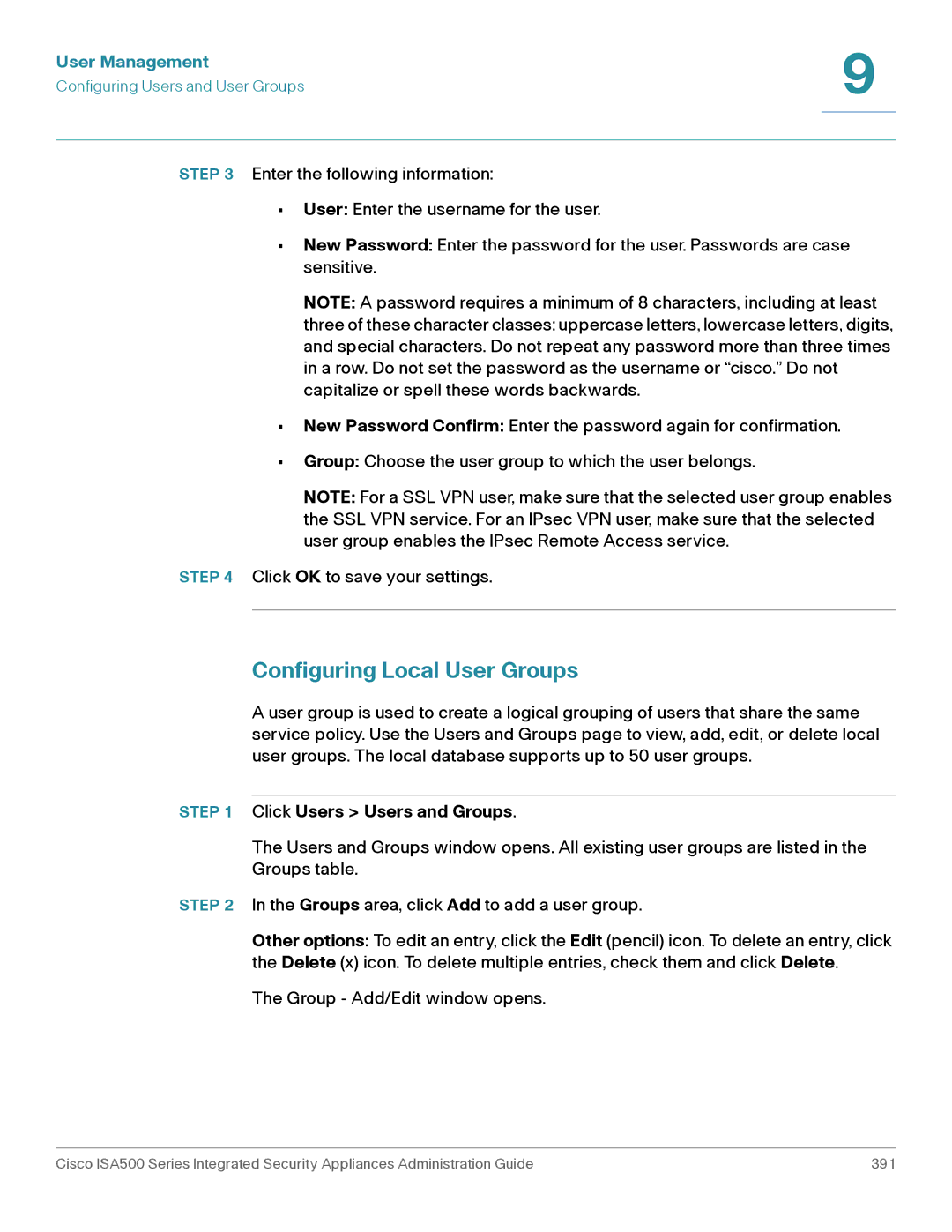 Casio ISA550WBUN3K9 manual Configuring Local User Groups 