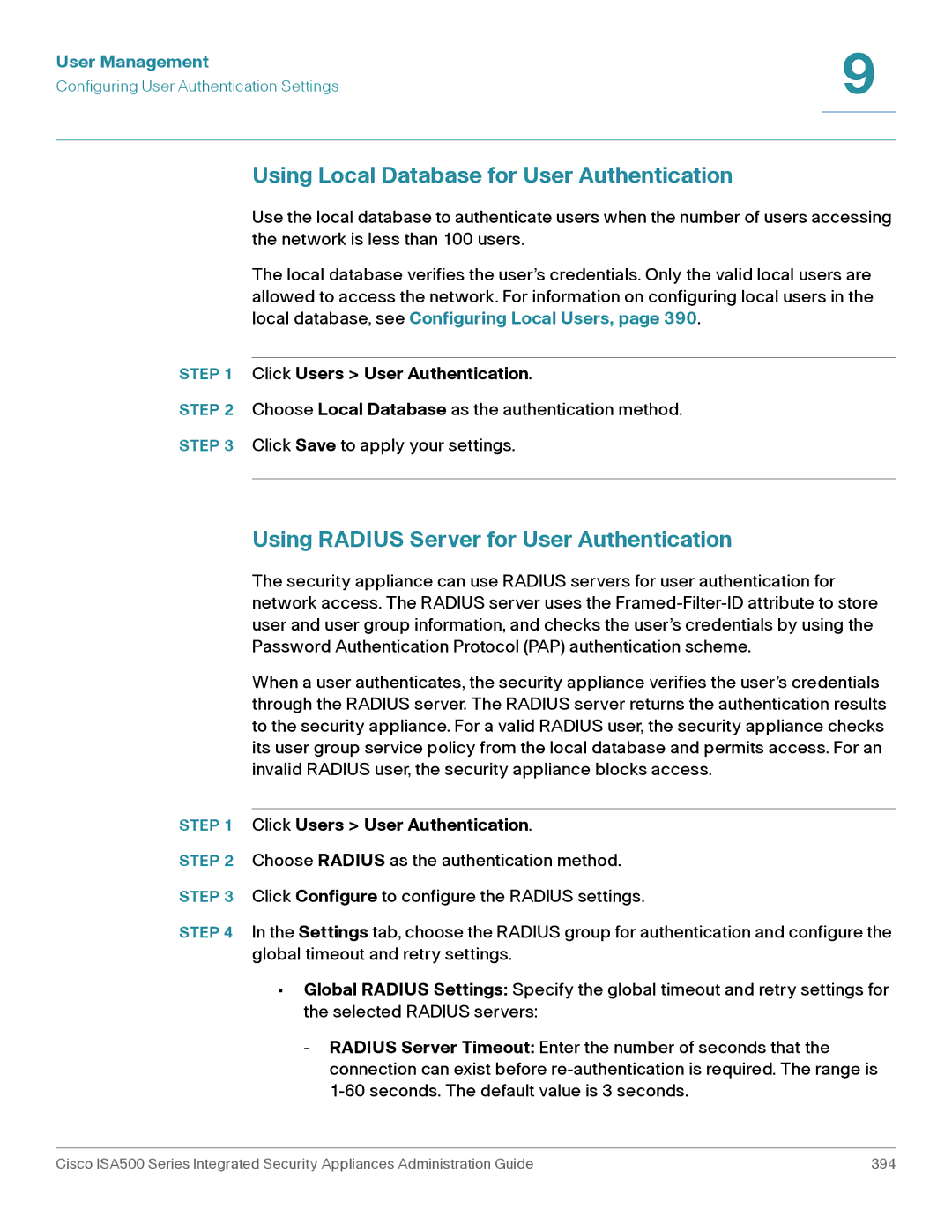 Casio ISA550WBUN3K9 manual Using Local Database for User Authentication, Using Radius Server for User Authentication 