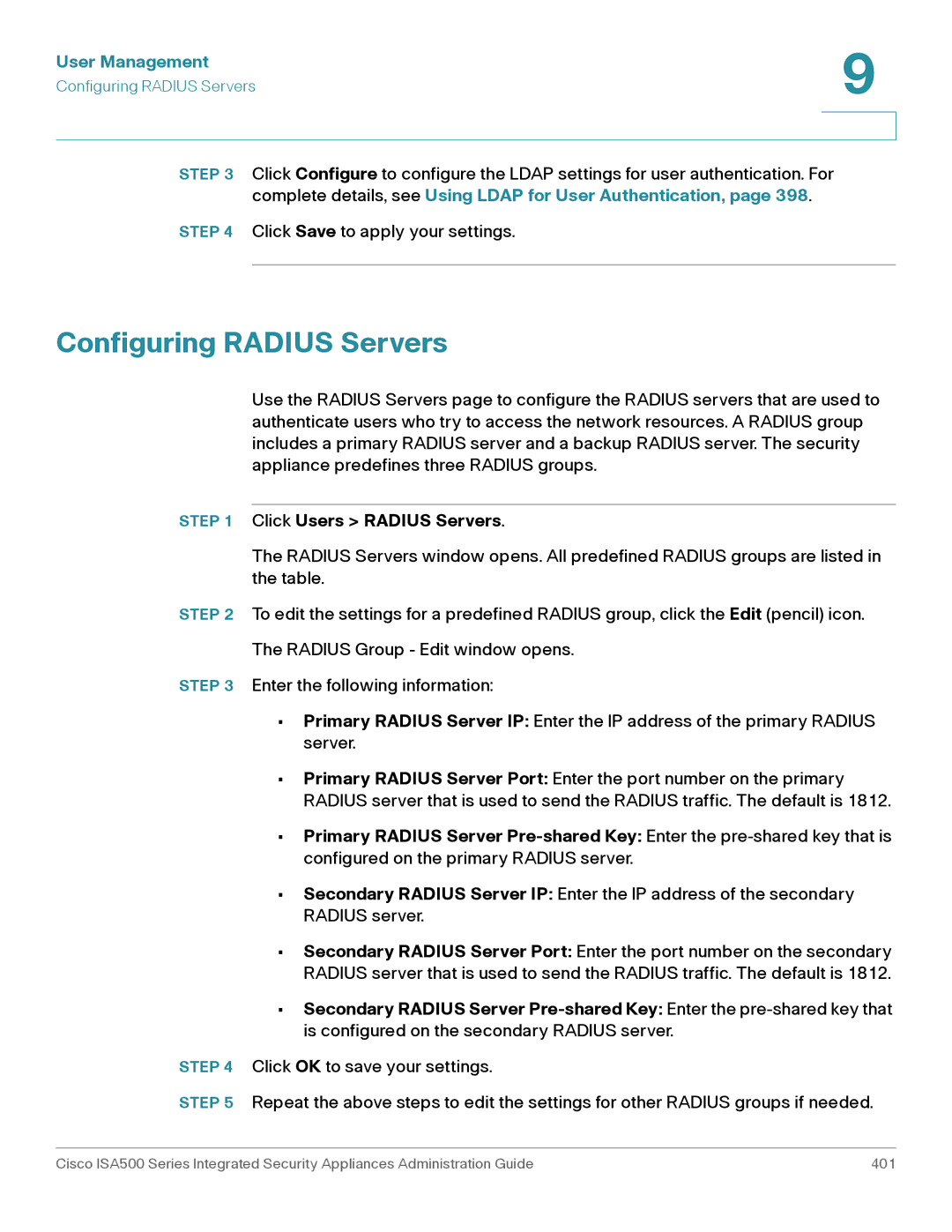 Casio ISA550WBUN3K9 manual Configuring Radius Servers, Click Users Radius Servers 