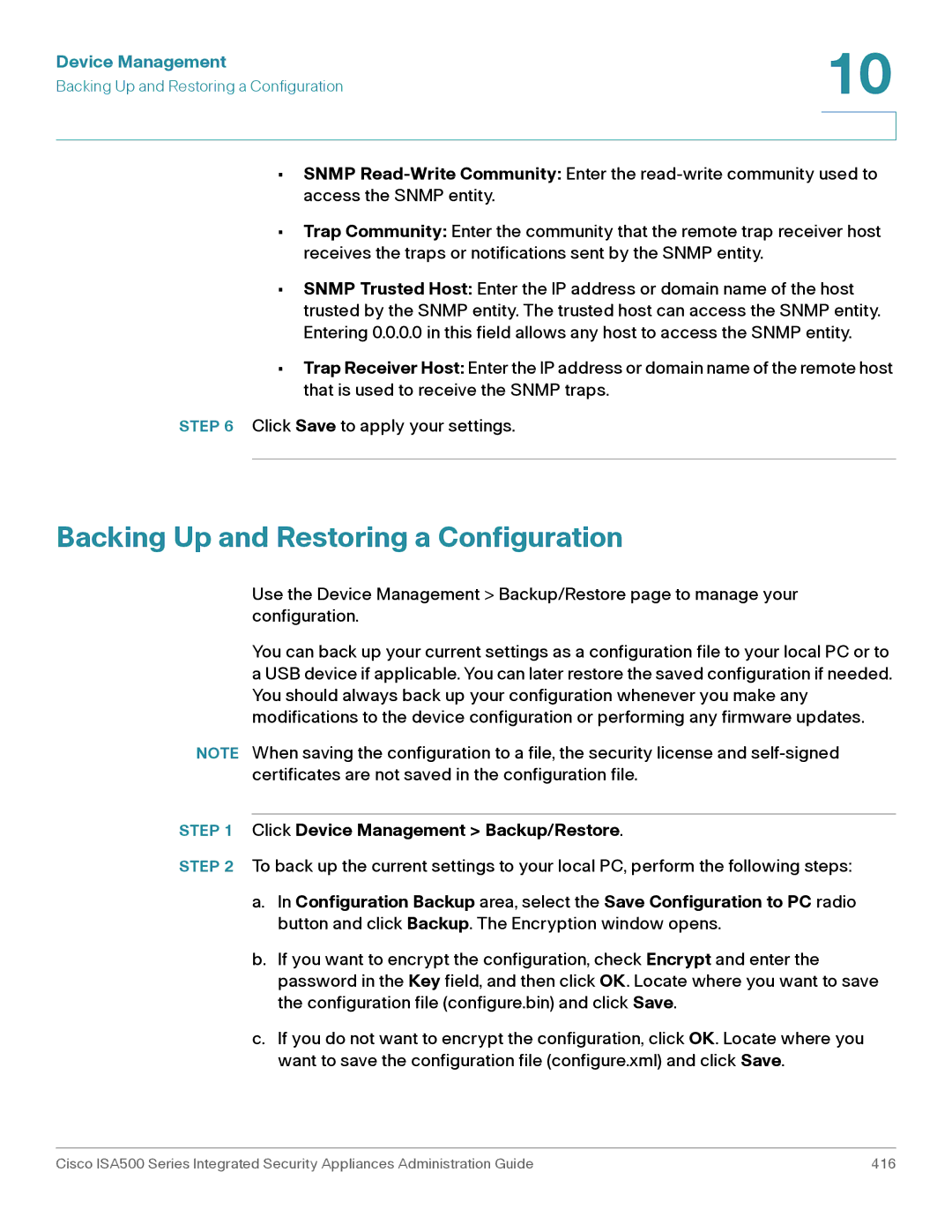 Casio ISA550WBUN3K9 manual Backing Up and Restoring a Configuration, Click Device Management Backup/Restore 