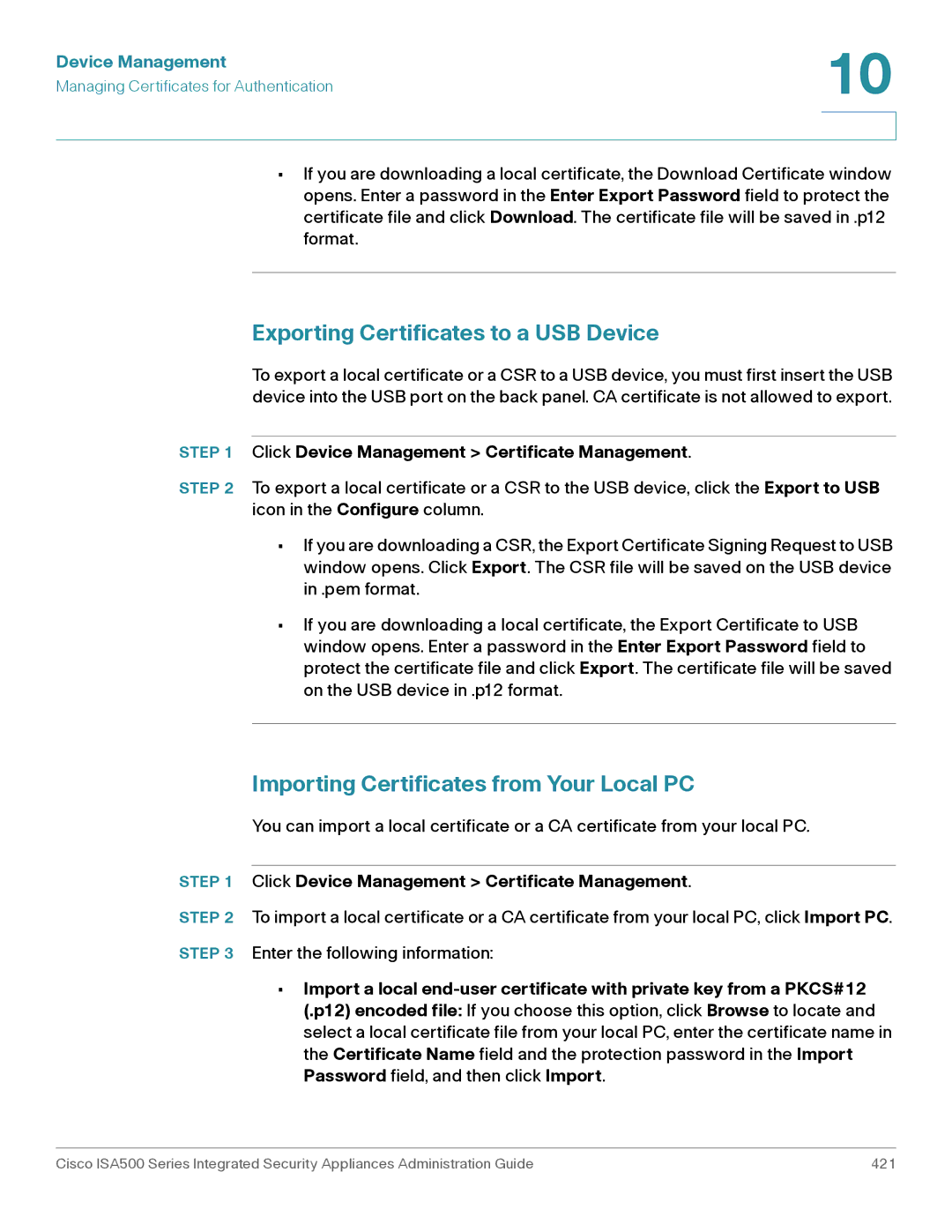 Casio ISA550WBUN3K9 manual Exporting Certificates to a USB Device, Importing Certificates from Your Local PC 