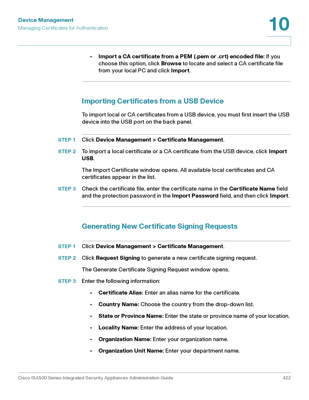 Casio ISA550WBUN3K9 manual Importing Certificates from a USB Device, Generating New Certificate Signing Requests 