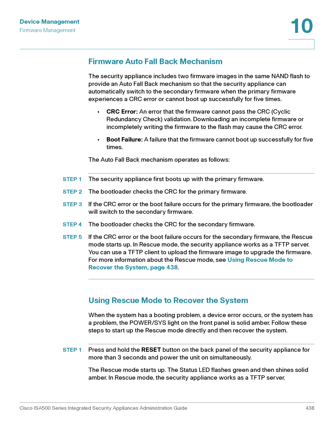 Casio ISA550WBUN3K9 manual Firmware Auto Fall Back Mechanism, Using Rescue Mode to Recover the System 