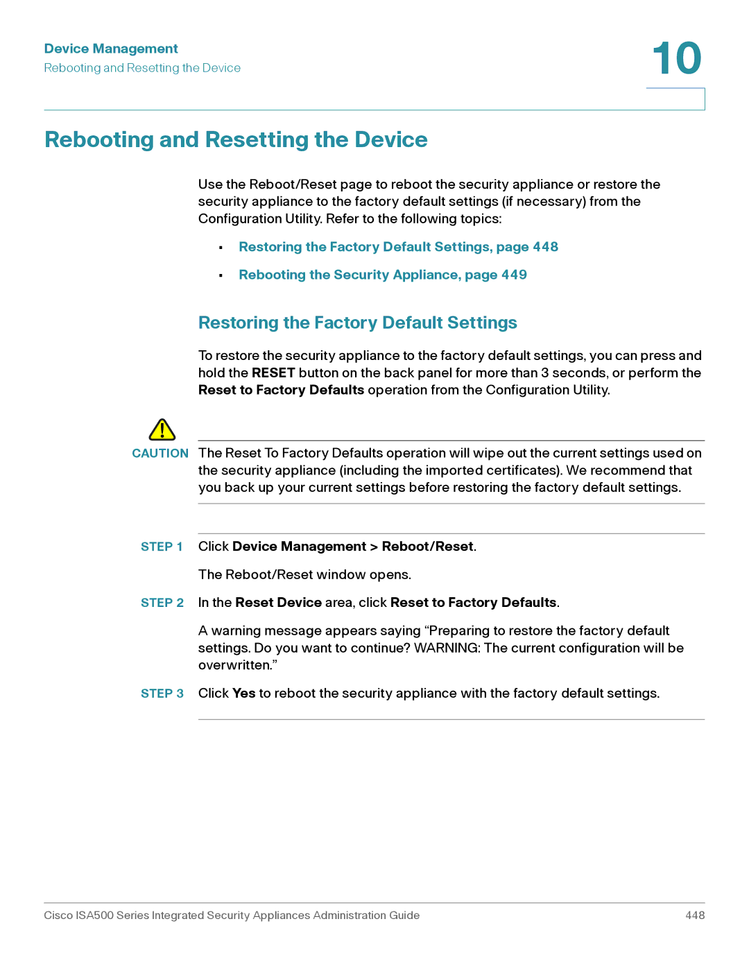 Casio ISA550WBUN3K9 manual Rebooting and Resetting the Device, Click Device Management Reboot/Reset 