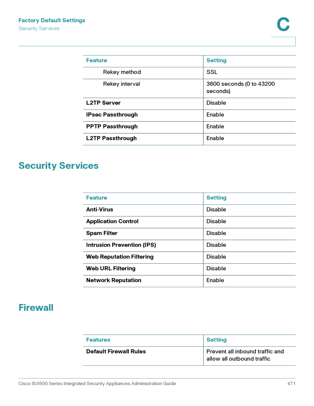 Casio ISA550WBUN3K9 manual Security Services, Firewall, Features Setting 