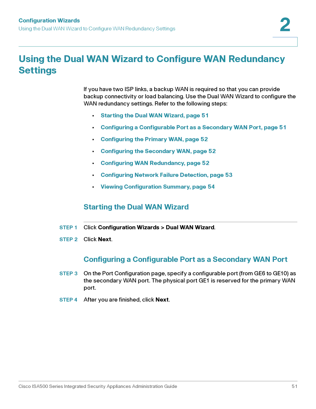 Casio ISA550WBUN3K9 manual Starting the Dual WAN Wizard, Configuring a Configurable Port as a Secondary WAN Port 