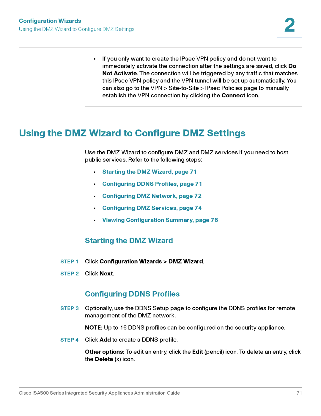 Casio ISA550WBUN3K9 Using the DMZ Wizard to Configure DMZ Settings, Starting the DMZ Wizard, Configuring Ddns Profiles 