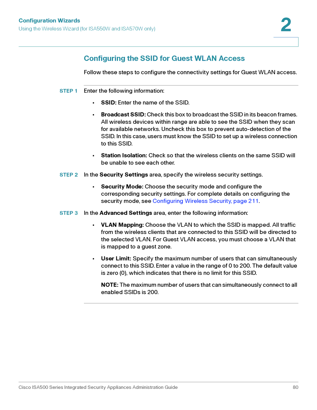 Casio ISA550WBUN3K9 manual Configuring the Ssid for Guest Wlan Access 