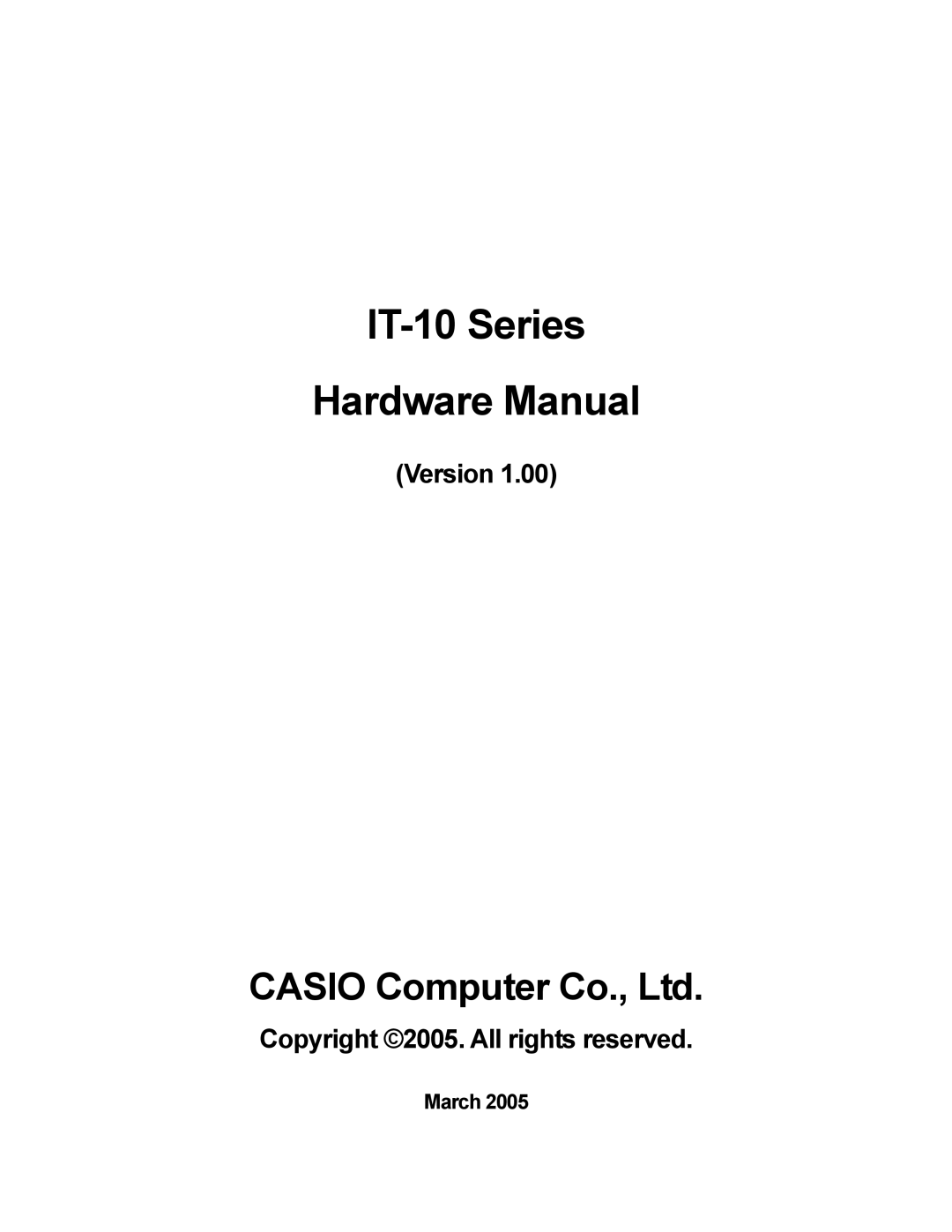 Casio 10M30BR, IT-10M20 manual IT-10 Series Hardware Manual 