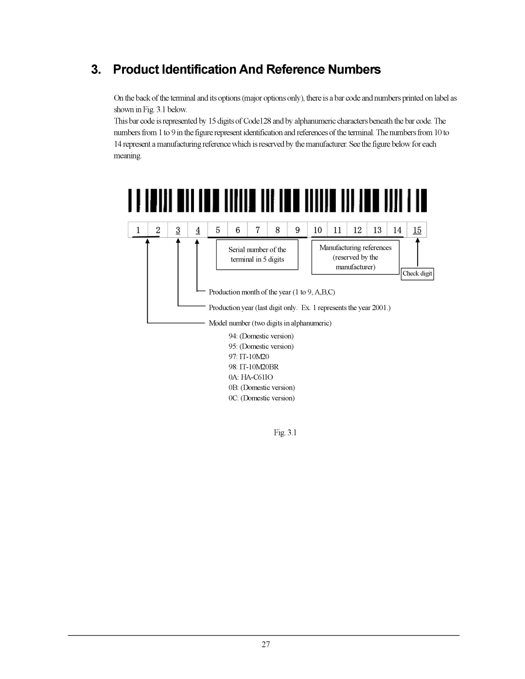 Casio 10M30BR, IT-10M20 manual Product Identification And Reference Numbers 