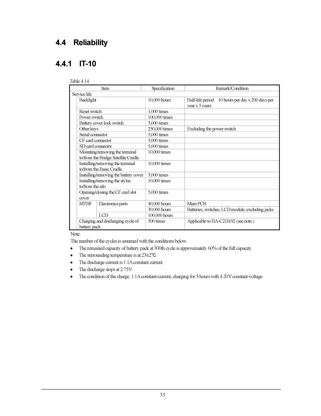 Casio 10M30BR, IT-10M20 manual Reliability IT-10, Mtbf, Lcd 