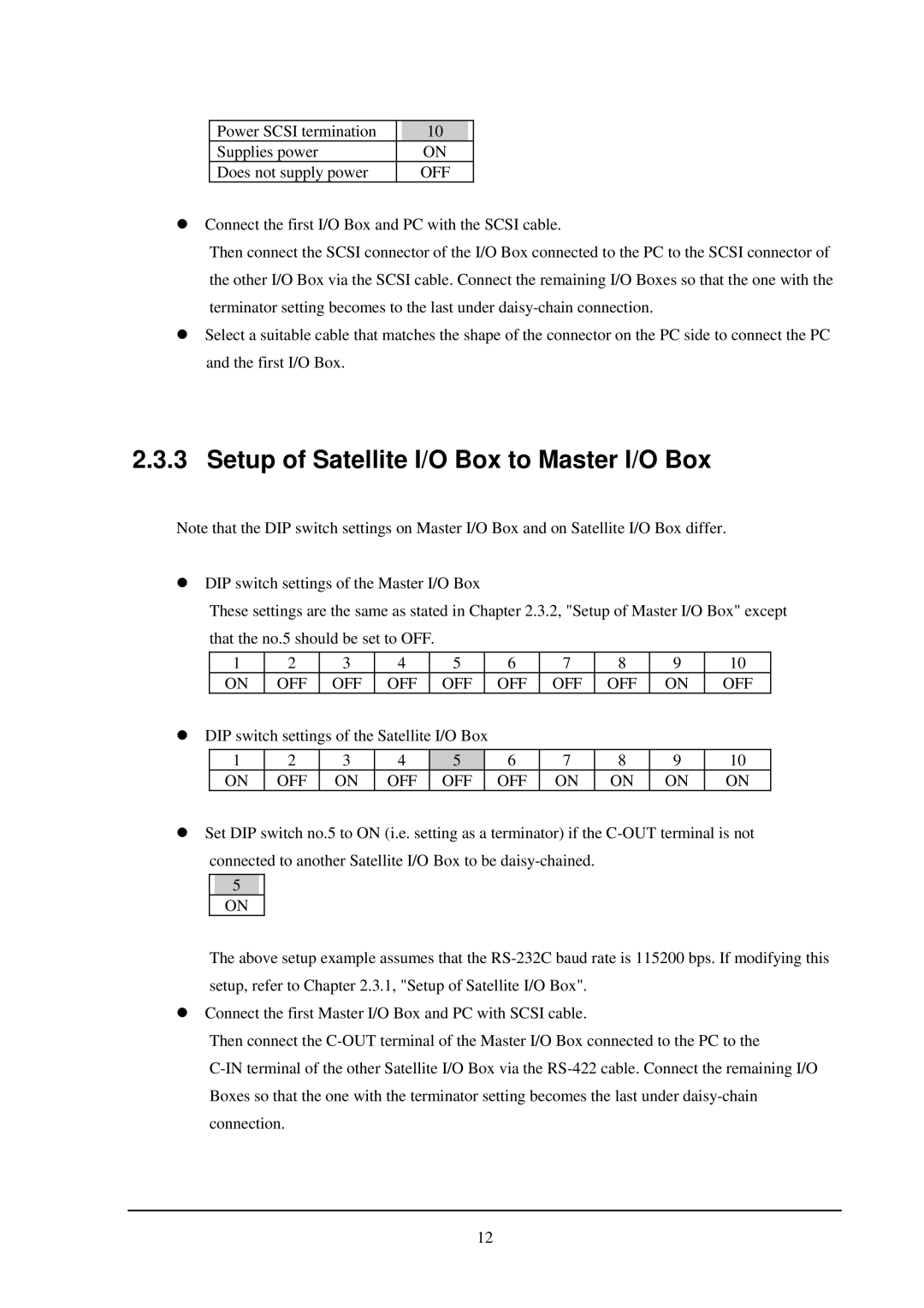 Casio IT-2000 installation manual Setup of Satellite I/O Box to Master I/O Box 