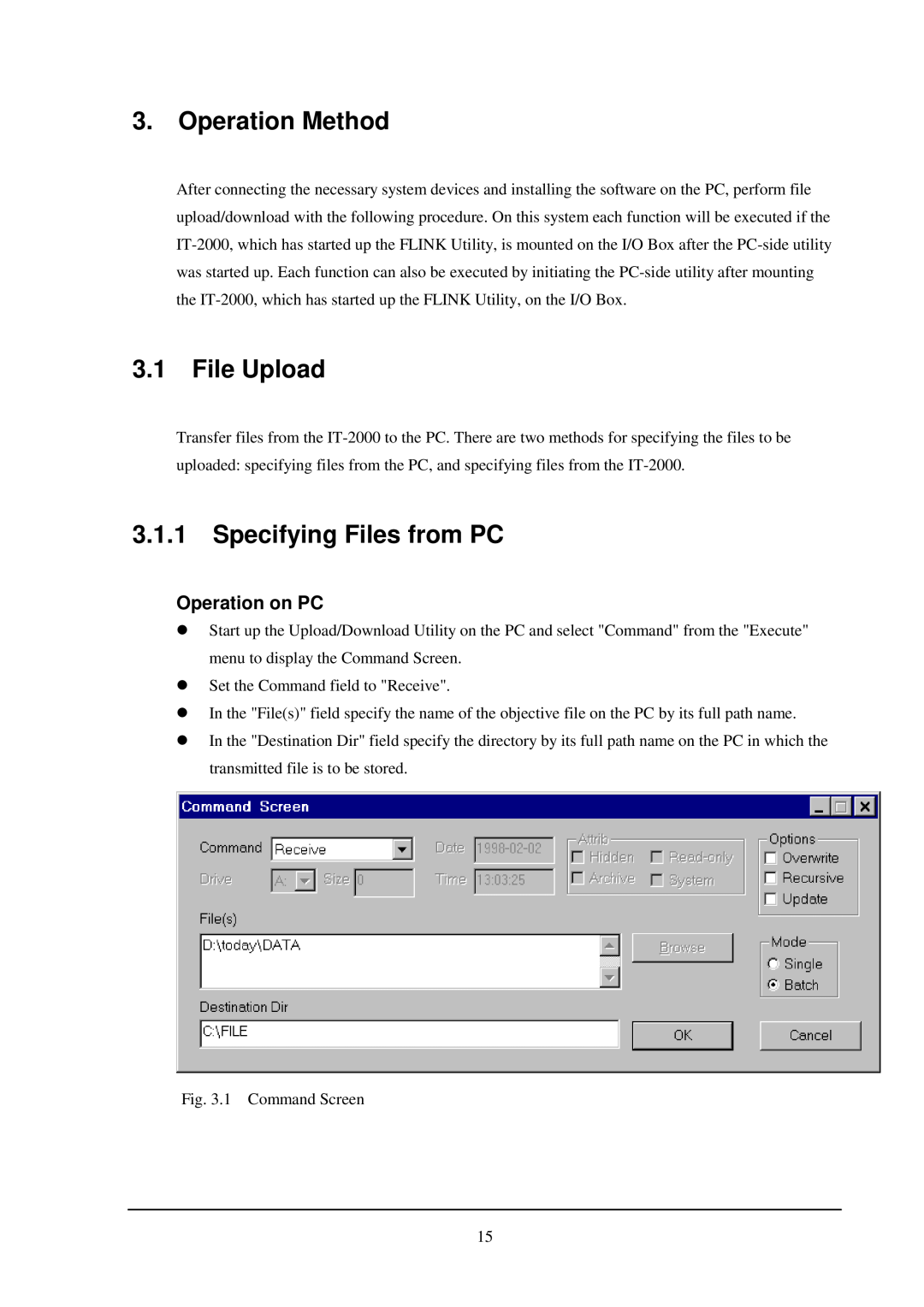 Casio IT-2000 installation manual Operation Method, File Upload, Specifying Files from PC, Operation on PC 