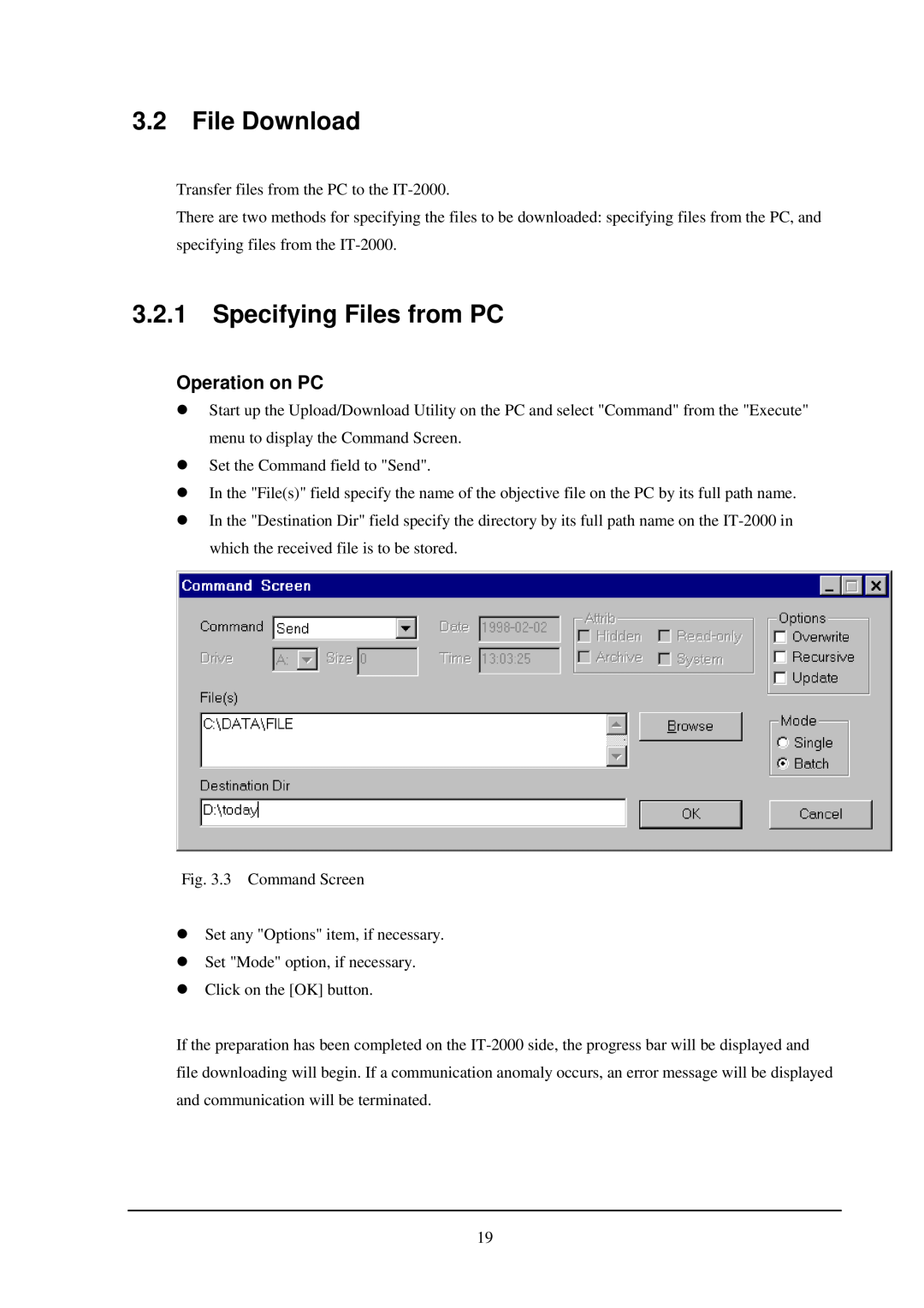 Casio IT-2000 installation manual File Download, Specifying Files from PC, Operation on PC 