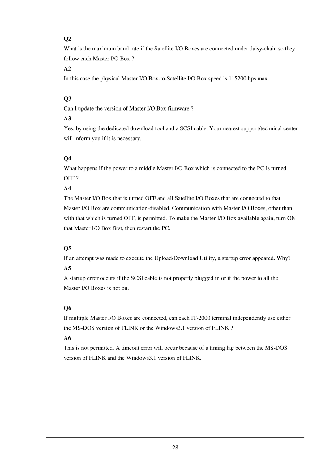 Casio IT-2000 installation manual Can I update the version of Master I/O Box firmware ? 