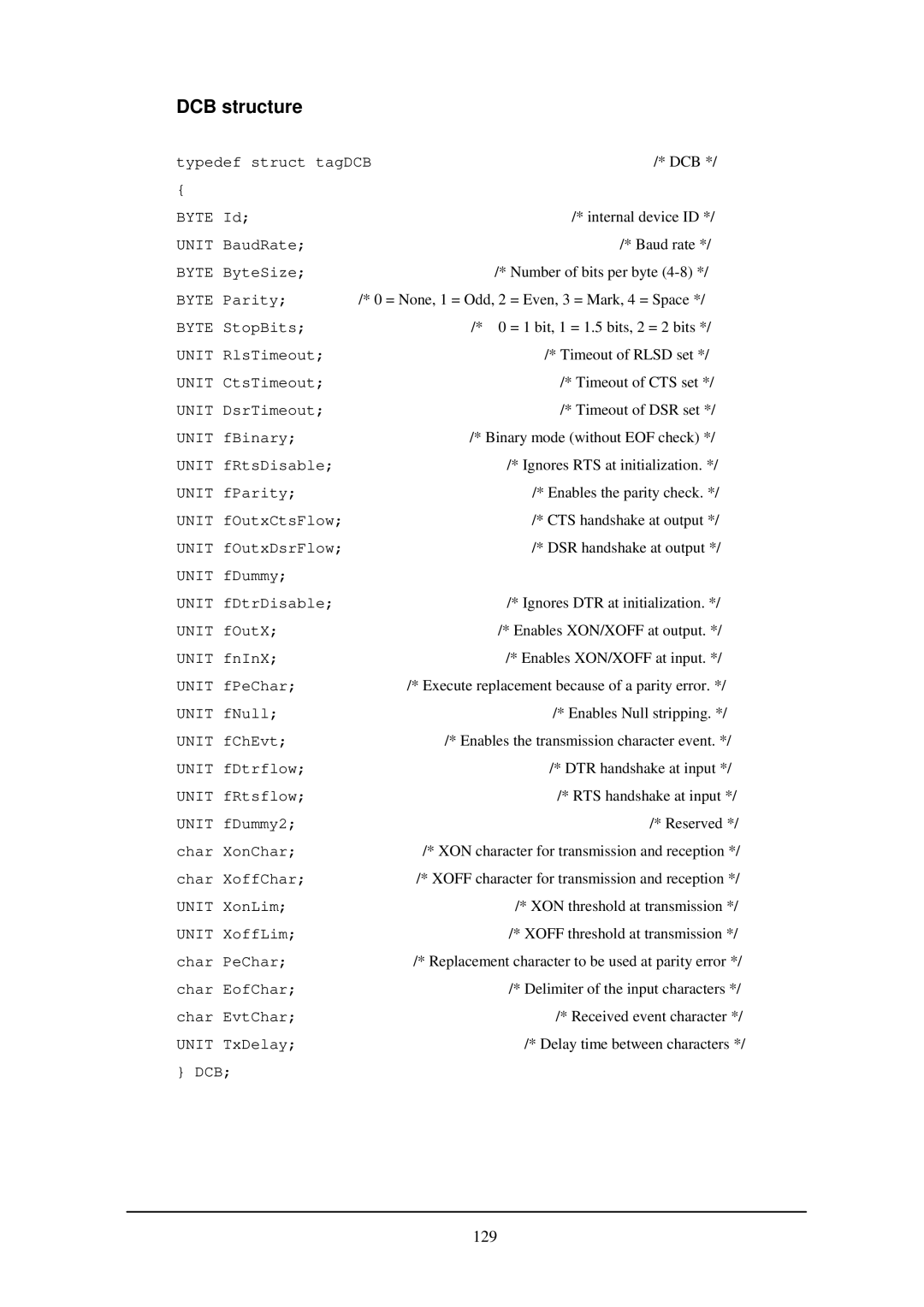 Casio IT-2000W manual DCB structure, Ignores RTS at initialization 